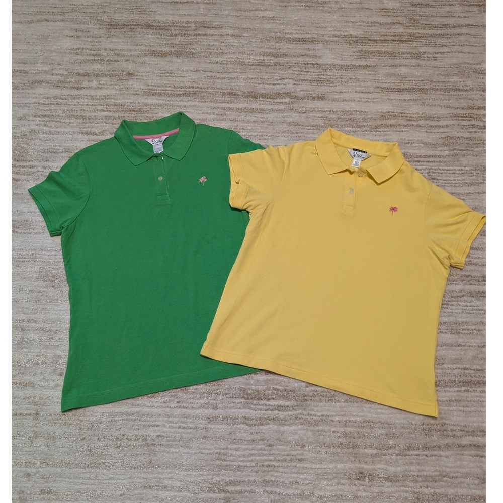 Lilly Pulitzer Polo Shirt Sz L Green Yellow Pima Cotton Tennis Preppy Lot of 2